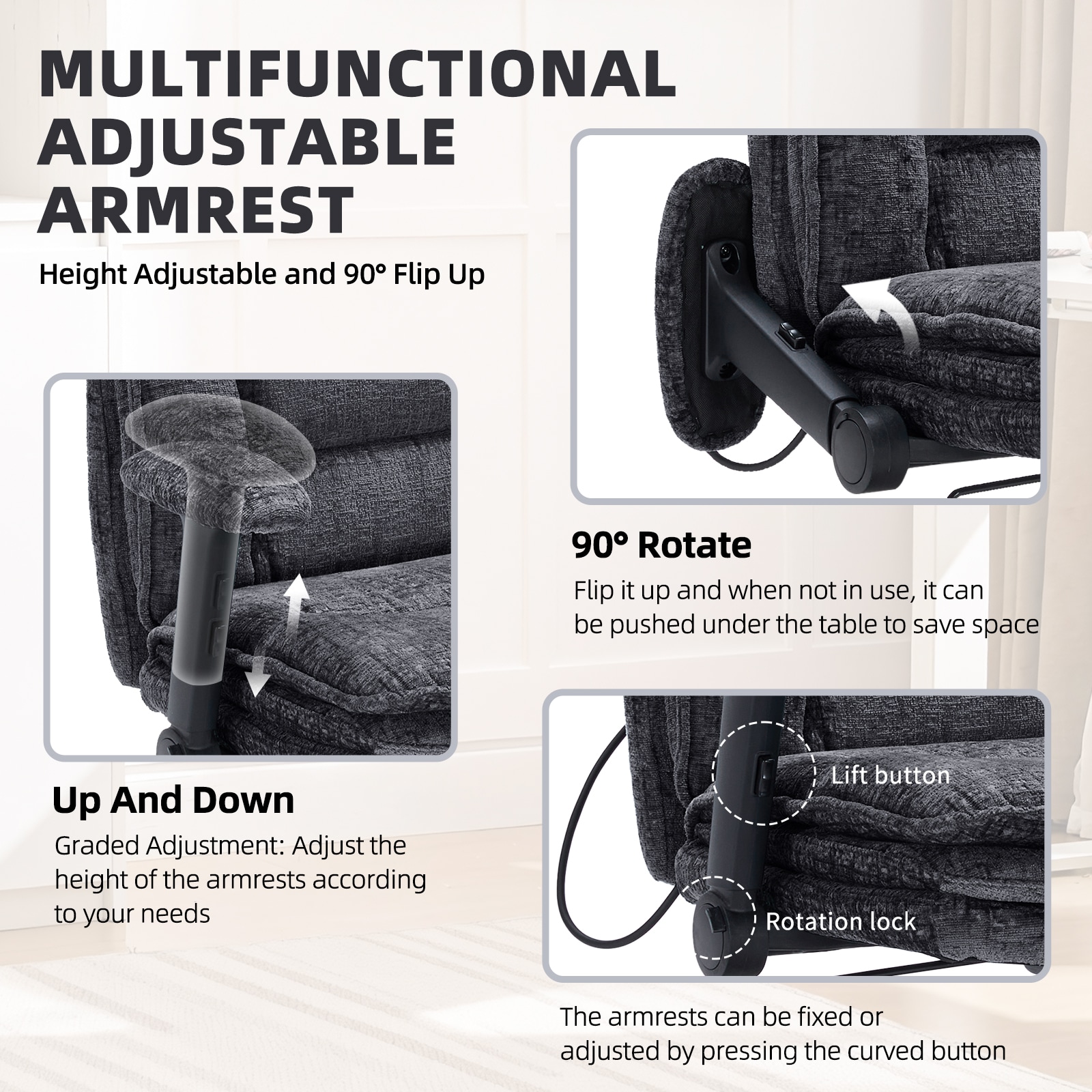 Criss Cross Chair With Wheels And Flip Arms, Upholstered Cross Legged Office Chair With 3 Layer Cushions&Dynamic Airbag Lumbar Support, Wide Seat Comfy Desk Chair For Home Office, Living Room, Black_maomaolike.com